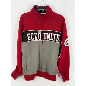 Ecko Unltd. Red Full Zip Track Jacket Mens‎ Medium Color Block Logo